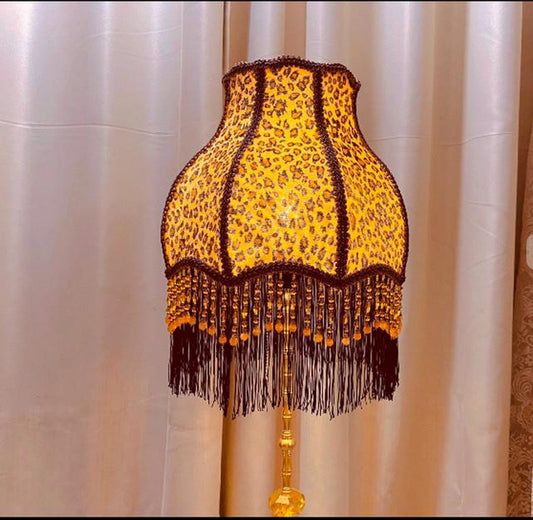 Handmade Leopard Print Floor Lamp Vintage Brass Accent Tassel Lamp
