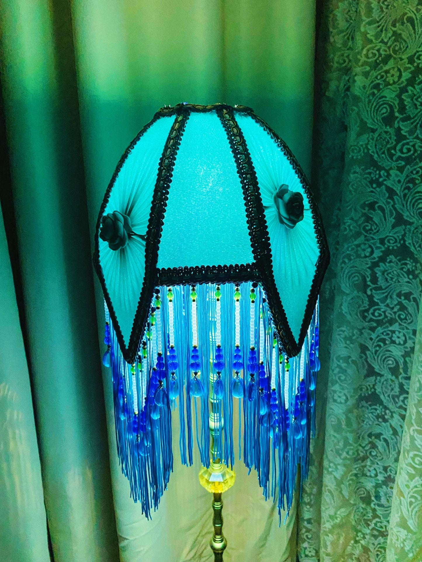 Victorian-Style Pleated Blue Floor Lamp