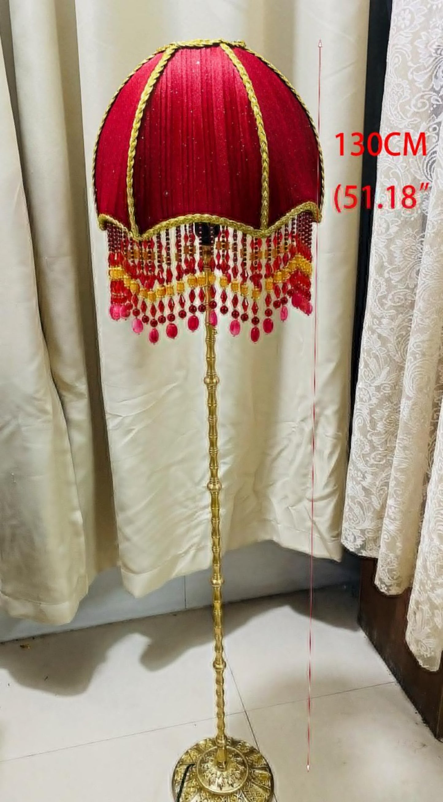 Bohemian Velvet Pleated Red floor Lamp