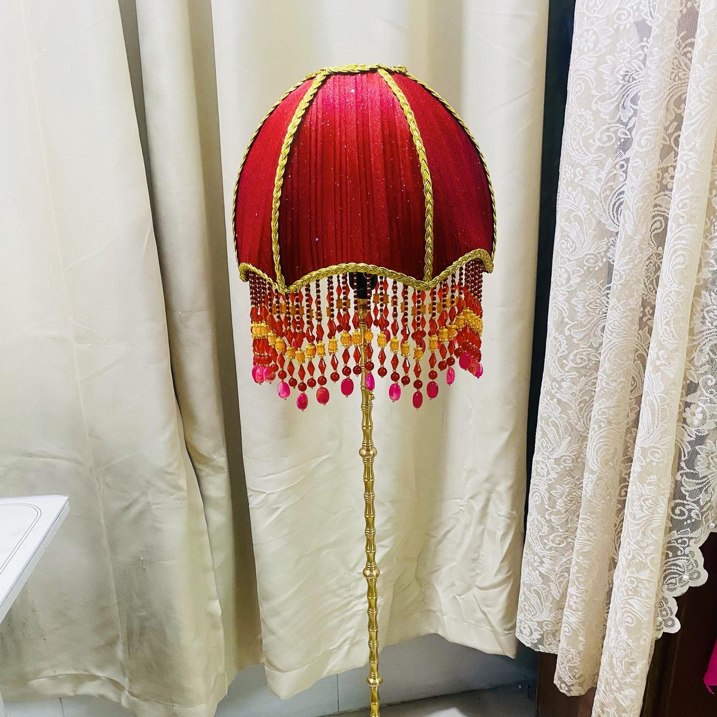 Bohemian Velvet Pleated Red floor Lamp