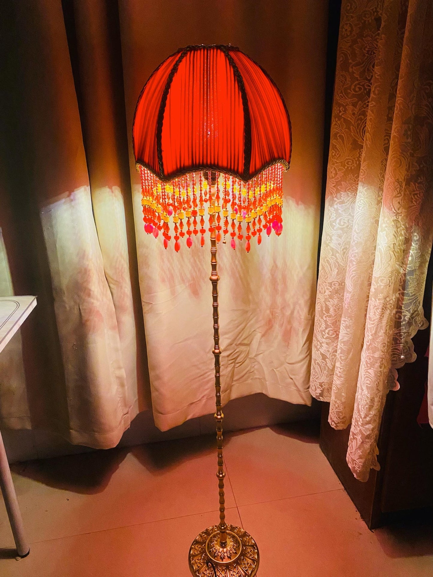 Bohemian Velvet Pleated Red floor Lamp