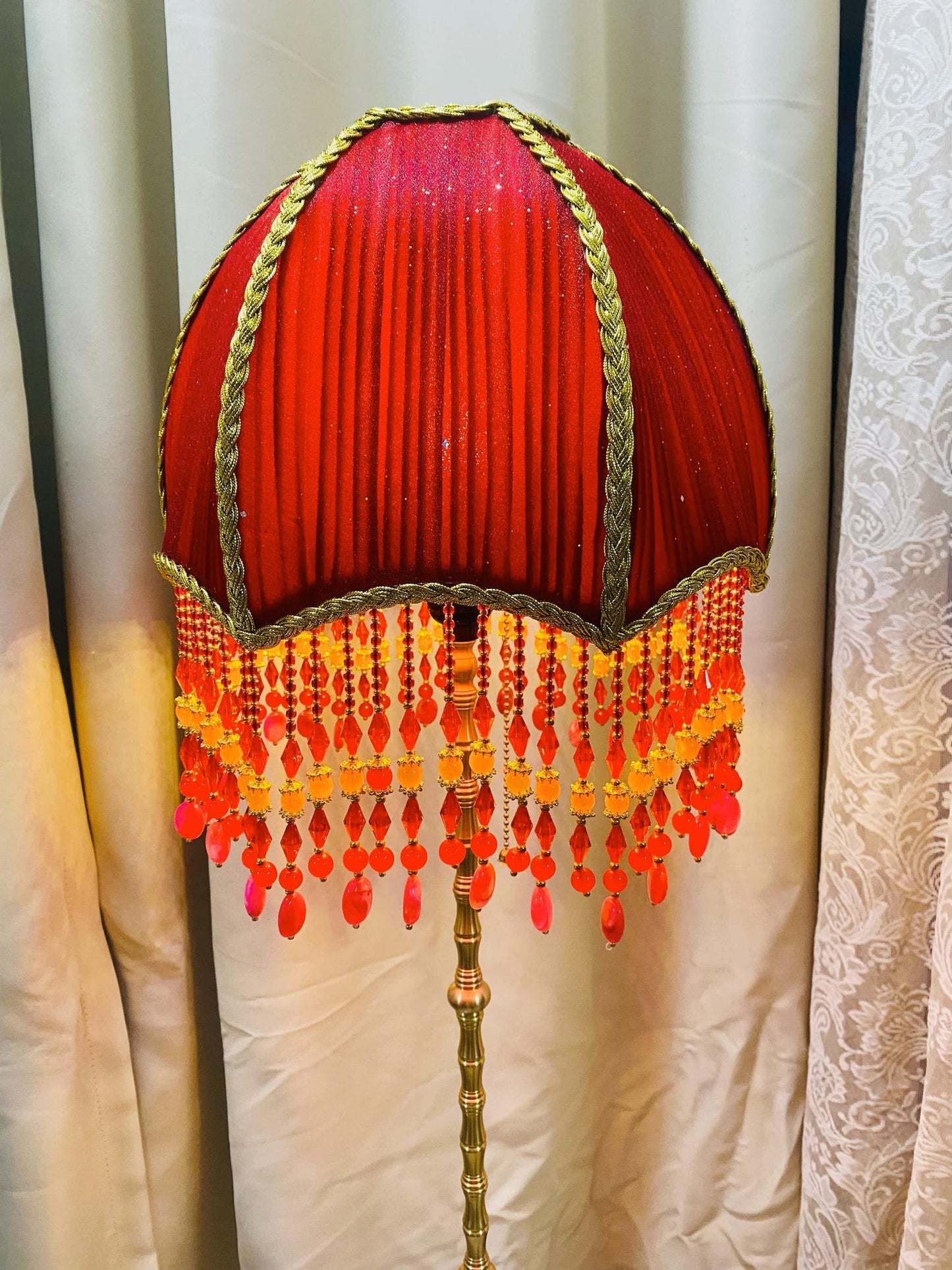 Bohemian Velvet Pleated Red floor Lamp