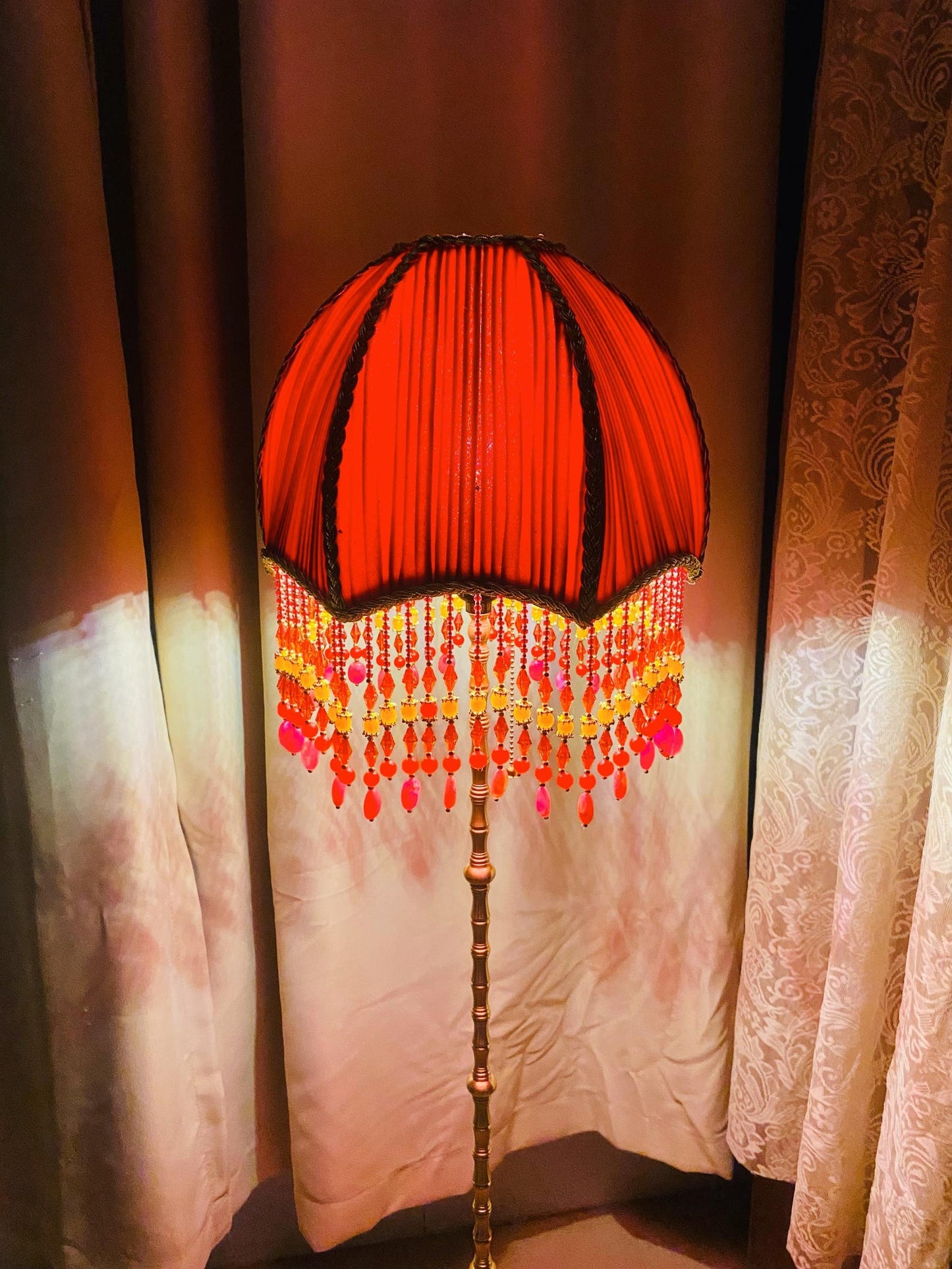 Bohemian Velvet Pleated Red floor Lamp