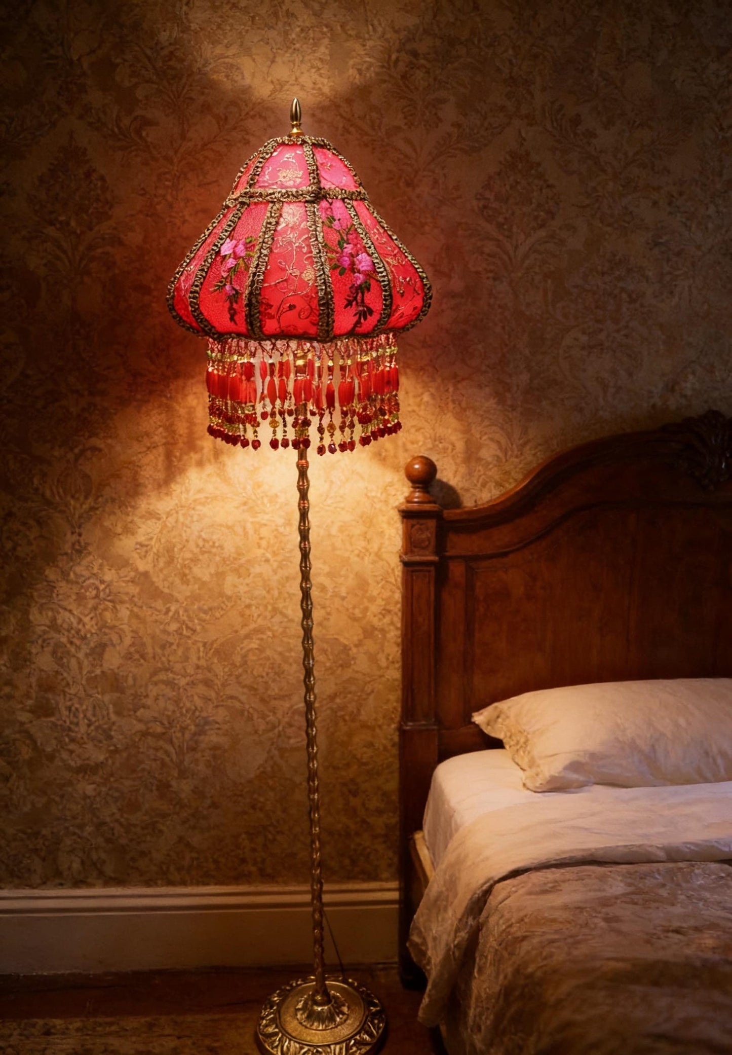 Vintage Red Plum Blossom Embroidered Floor Lamp