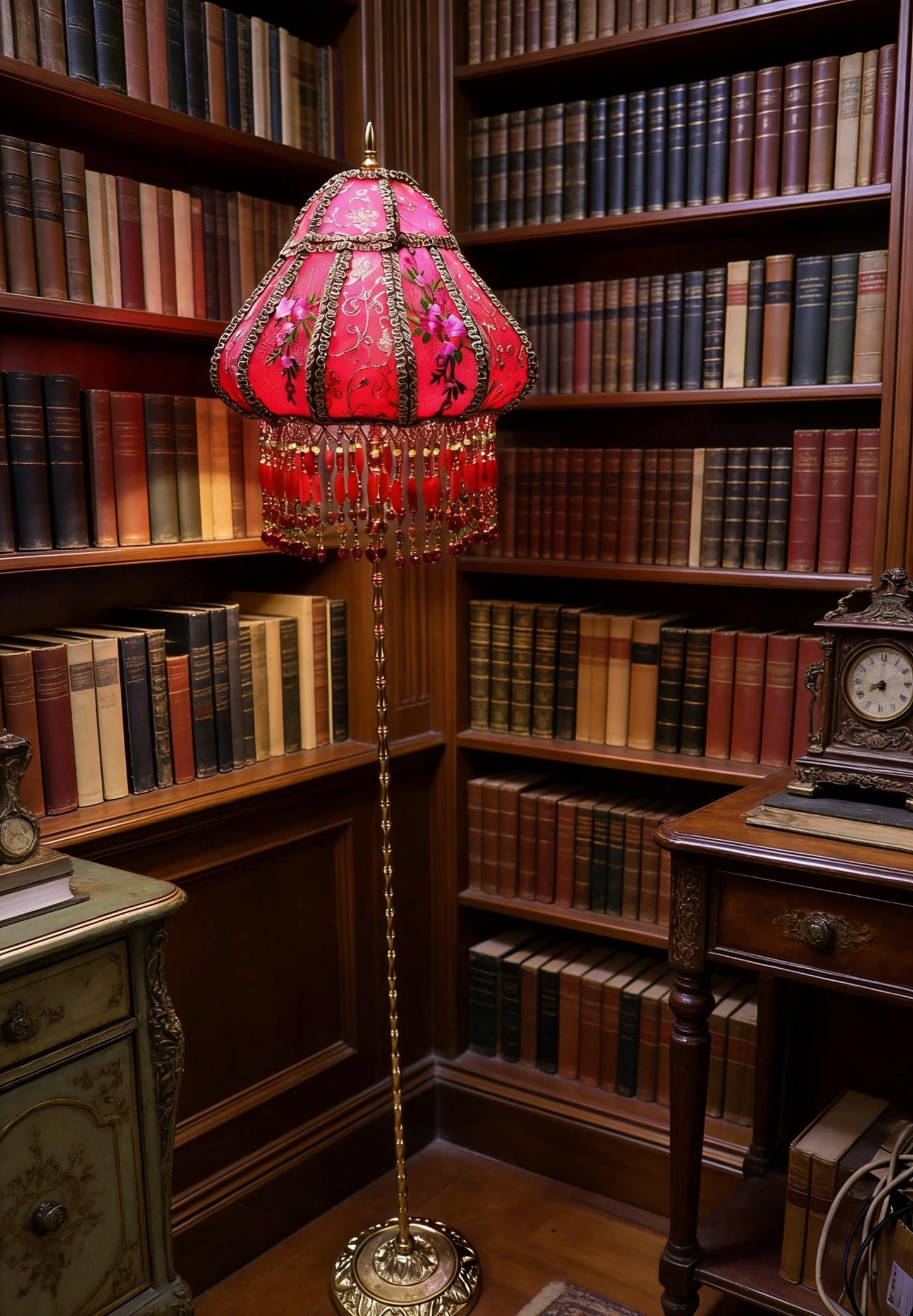 Vintage Red Plum Blossom Embroidered Floor Lamp