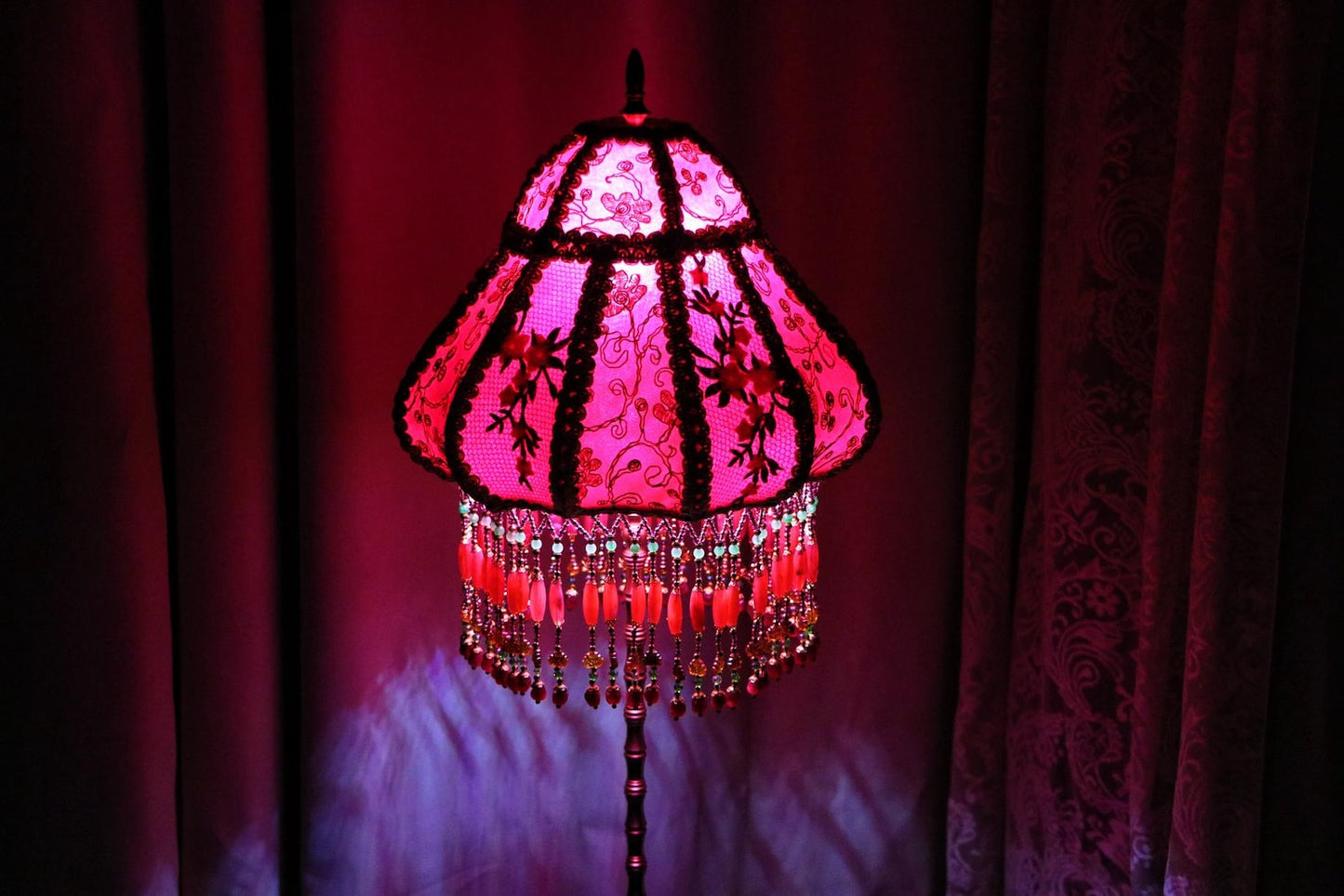 Vintage Red Plum Blossom Embroidered Floor Lamp