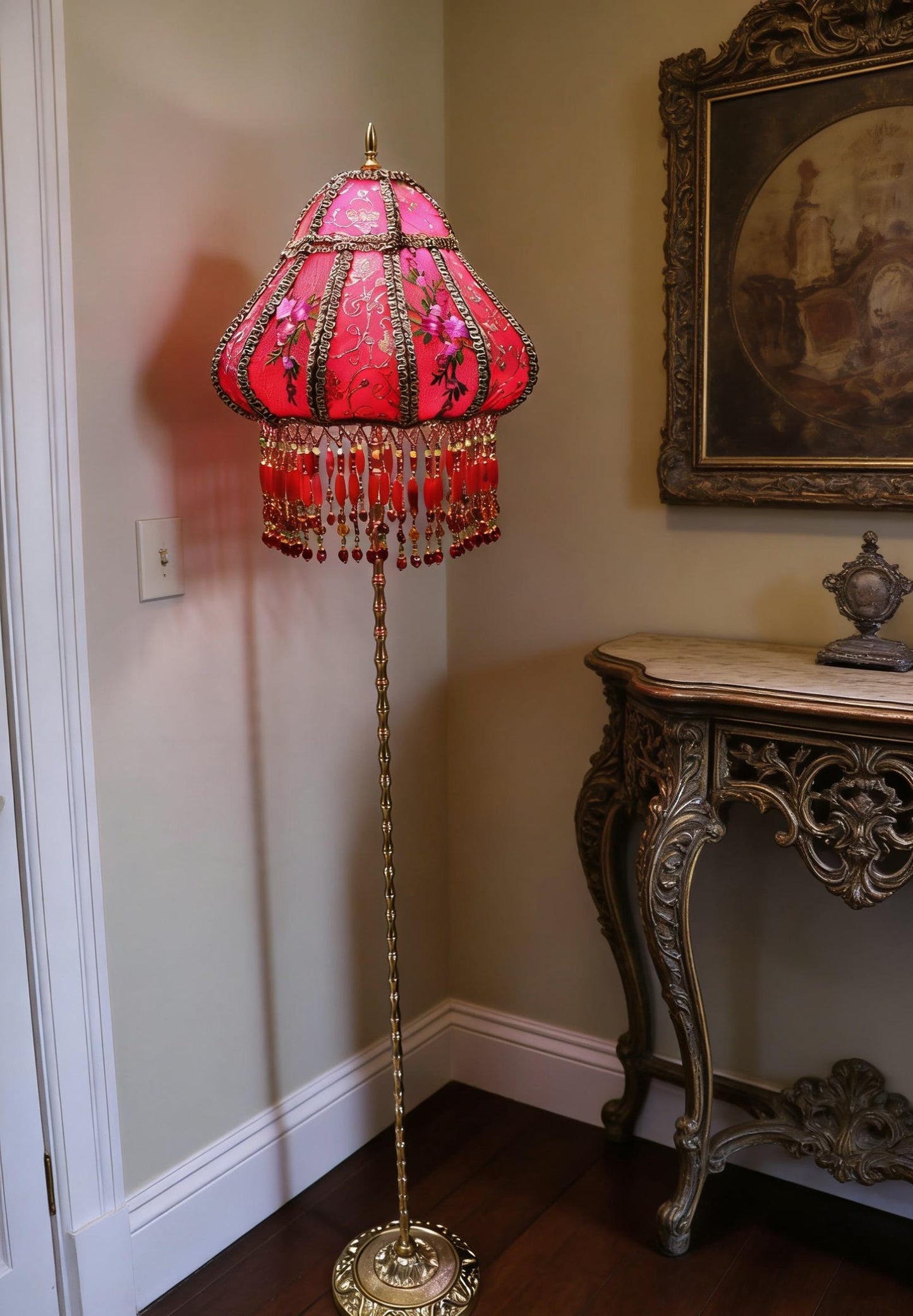 Vintage Red Plum Blossom Embroidered Floor Lamp