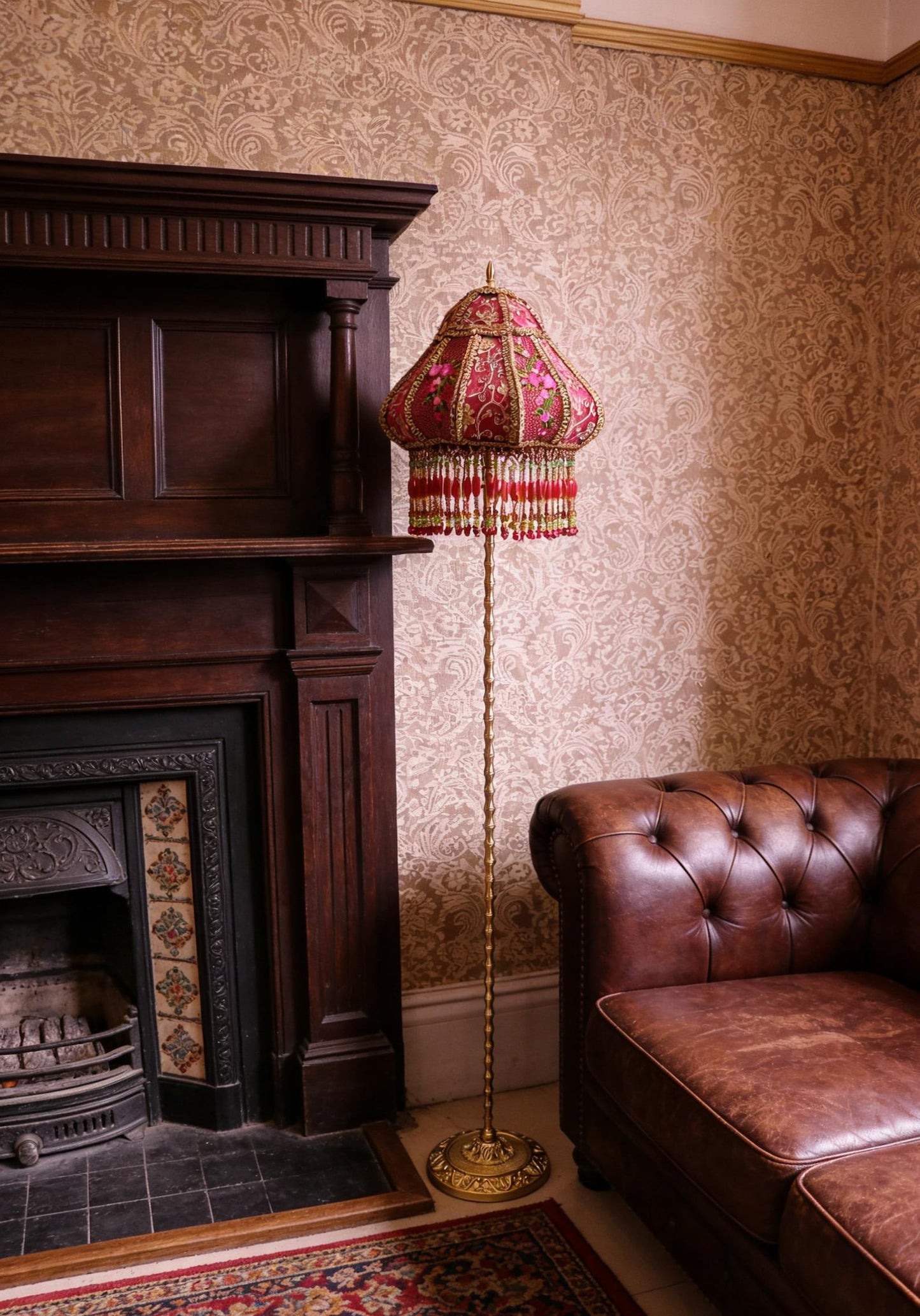 Vintage Red Plum Blossom Embroidered Floor Lamp