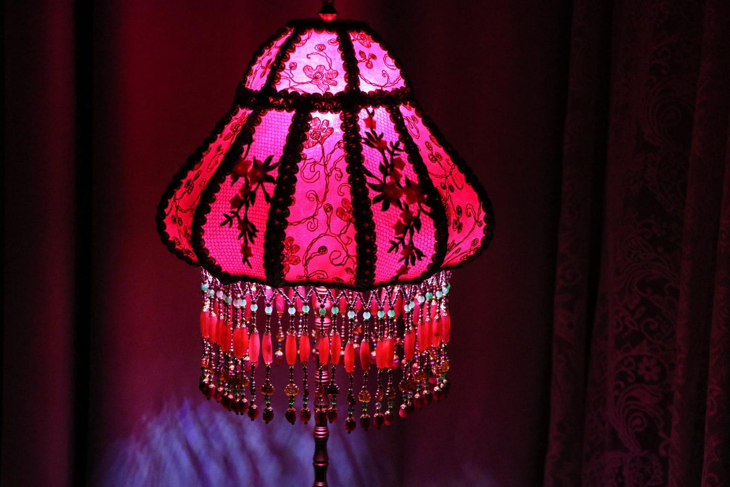 Vintage Red Plum Blossom Embroidered Floor Lamp