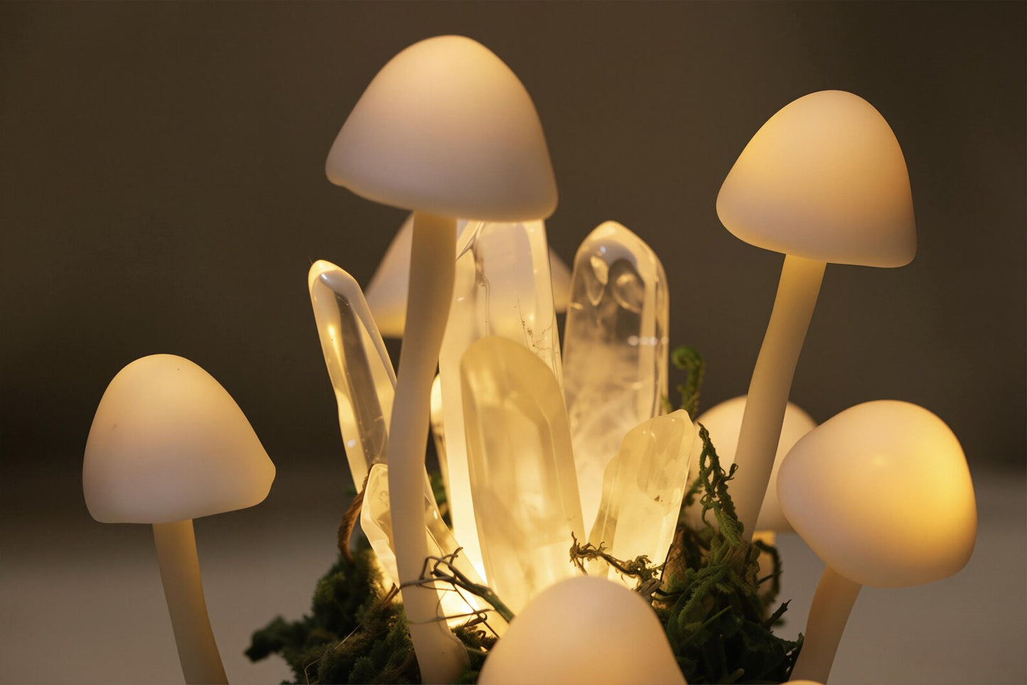 Quartz Crystal Forest Mushroom Night Light, Moss Woodland Bedside Decor Lamp
