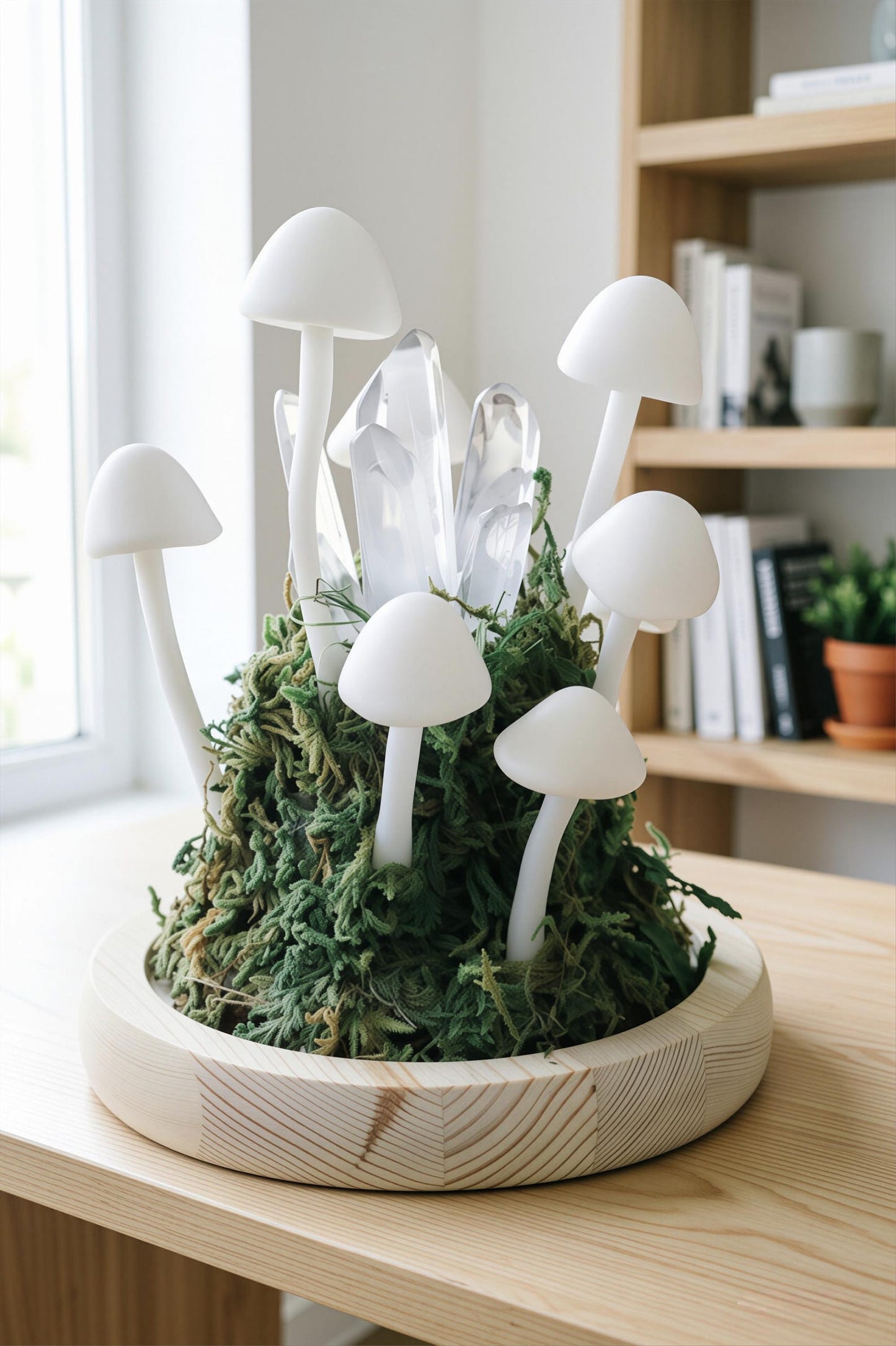 Quartz Crystal Forest Mushroom Night Light, Moss Woodland Bedside Decor Lamp