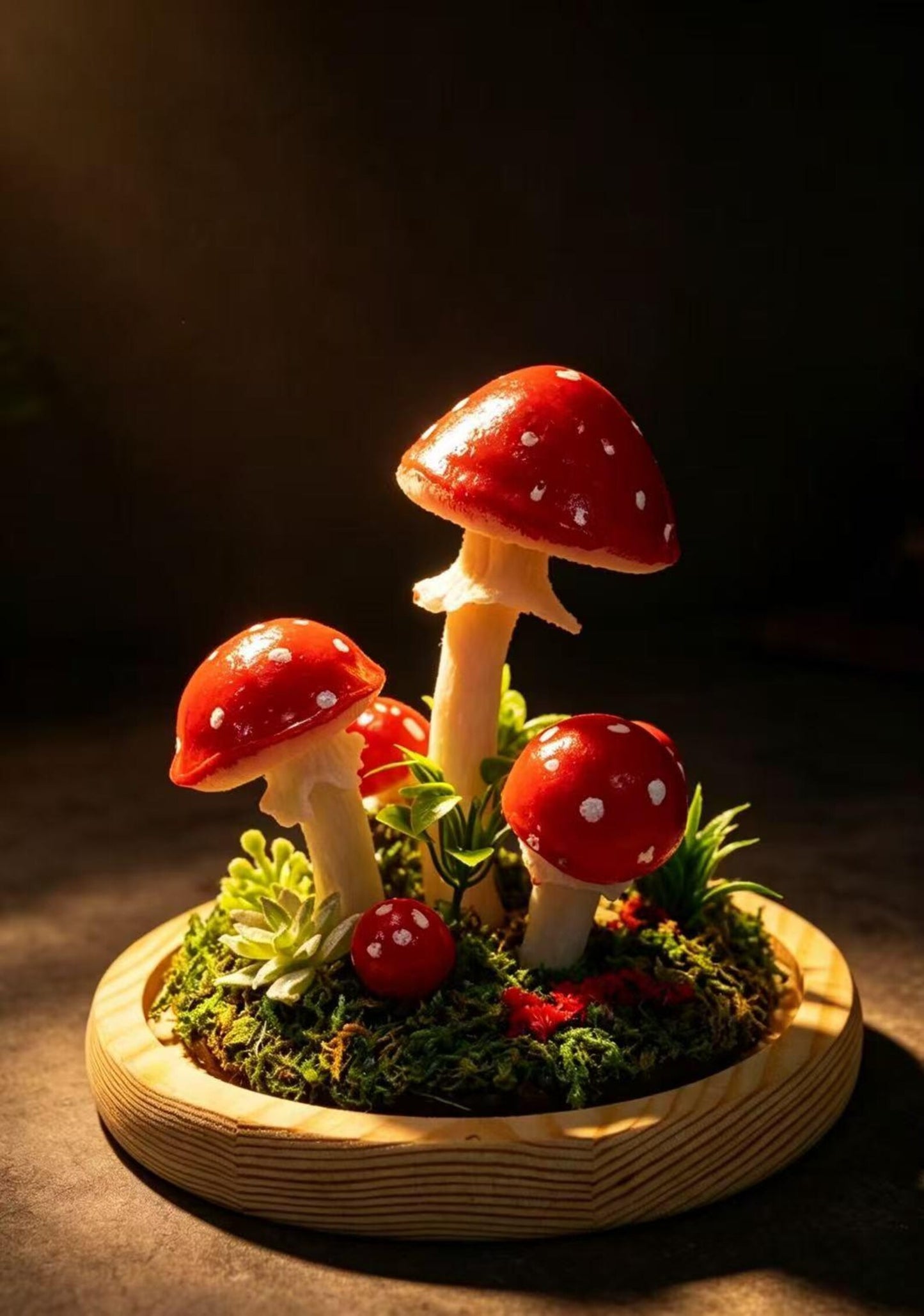 Amanita Muscaria Fly Agaric Glass Dome Mushroom Night Light, Moss Bedside Decor Lamp