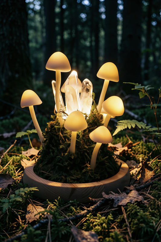 Quartz Crystal Forest Mushroom Night Light, Moss Woodland Bedside Decor Lamp
