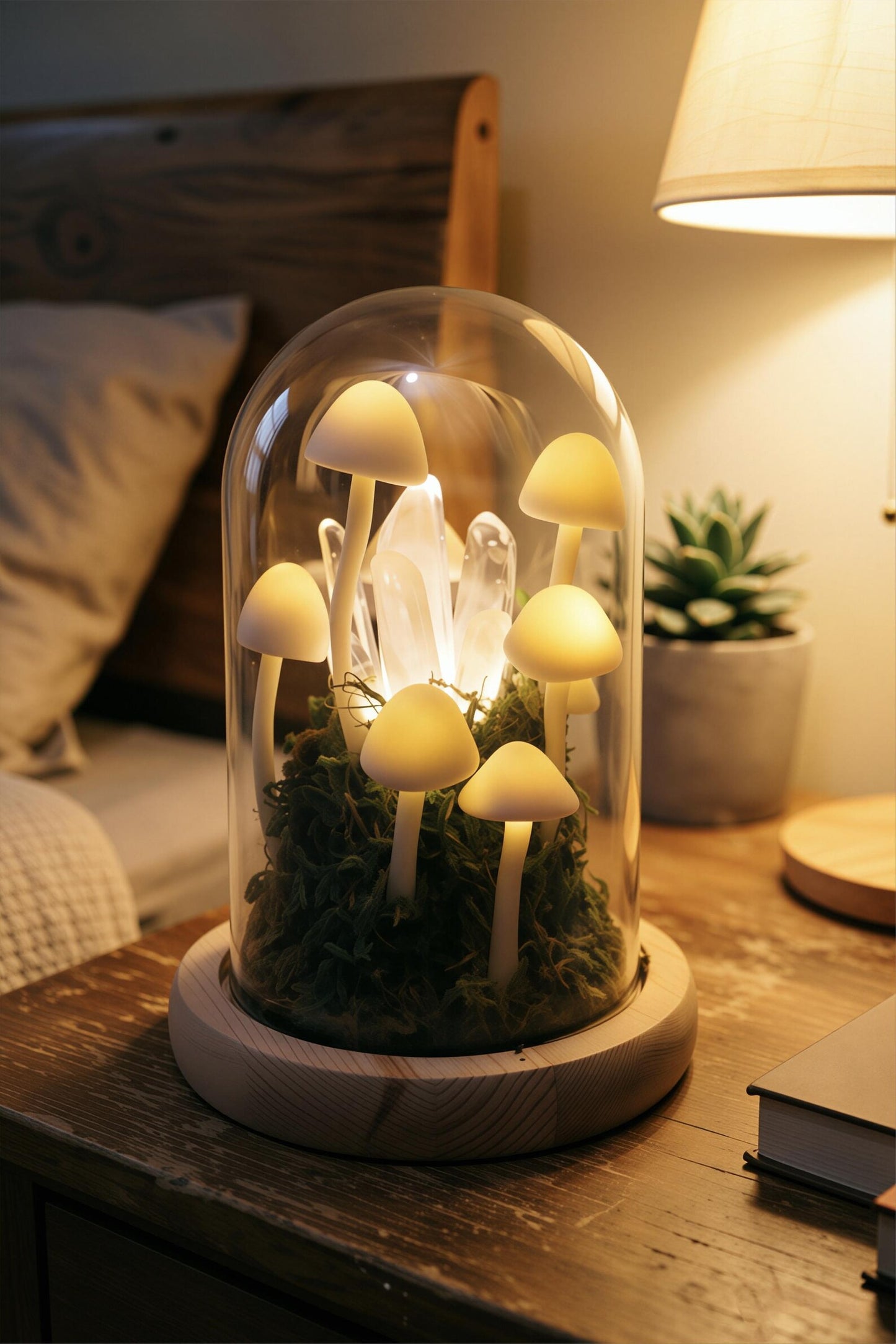Quartz Crystal Forest Mushroom Night Light, Moss Woodland Bedside Decor Lamp
