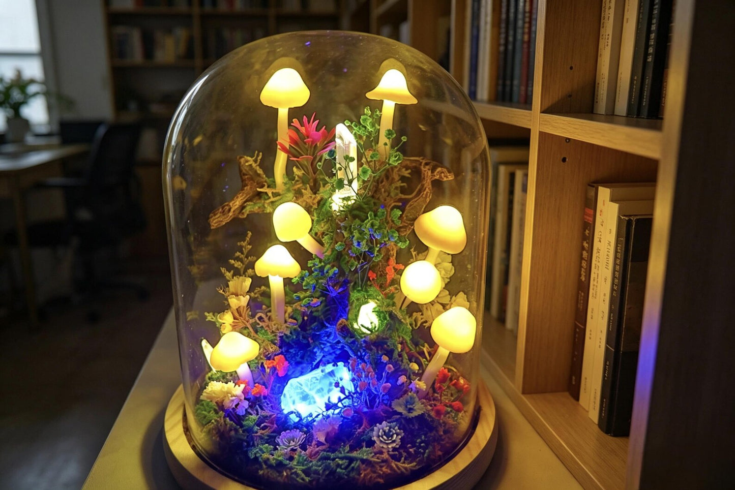 Handmade Enchanted Forest Mushroom Night Light, Glass Dome Moss Crystal Micro Landscape LED Lamp, Preserved Flower Fairycore Ambient Bedside Table Lamp, Whimsical Desktop Decor, Unique Birthday Valentine Anniversary Gift for Women Girlfriend