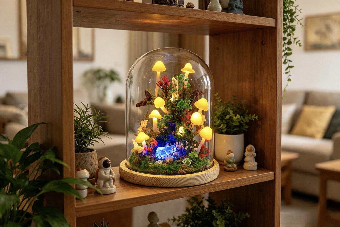 Handmade Enchanted Forest Mushroom Night Light, Glass Dome Moss Crystal Micro Landscape LED Lamp, Preserved Flower Fairycore Ambient Bedside Table Lamp, Whimsical Desktop Decor, Unique Birthday Valentine Anniversary Gift for Women Girlfriend