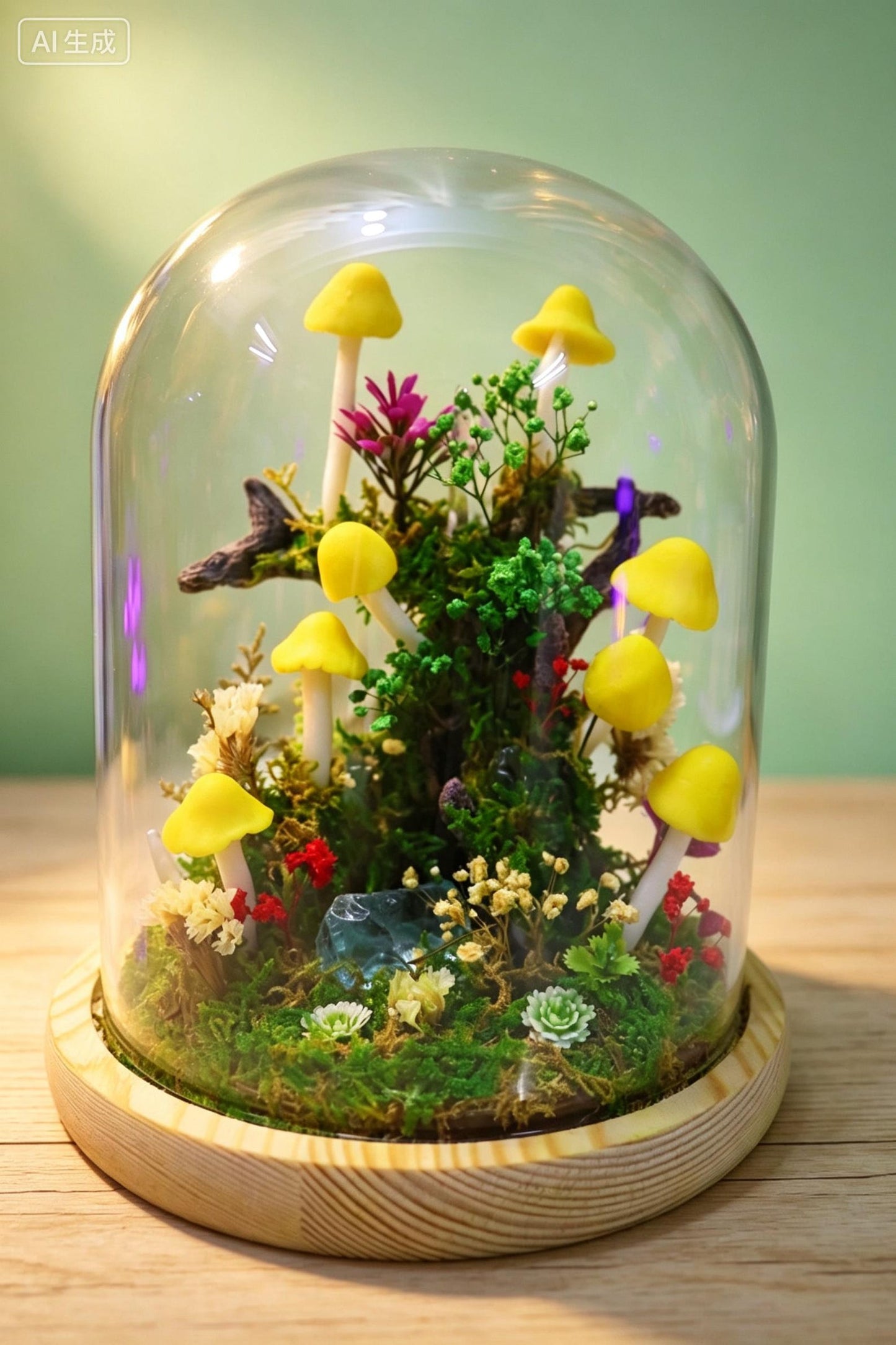 Handmade Enchanted Forest Mushroom Night Light, Glass Dome Moss Crystal Micro Landscape LED Lamp, Preserved Flower Fairycore Ambient Bedside Table Lamp, Whimsical Desktop Decor, Unique Birthday Valentine Anniversary Gift for Women Girlfriend